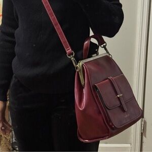 ECOSUSI Red Satchel Bag Crossbody Top Handle Vintage Style